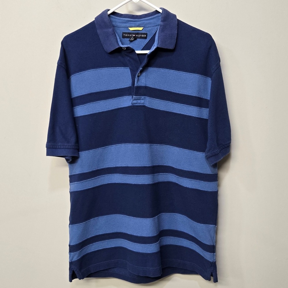 Tommy Hilfiger Polo Rugby Shirt Men‎ Large Short Sleeve Striped Preppy Retro Y2K